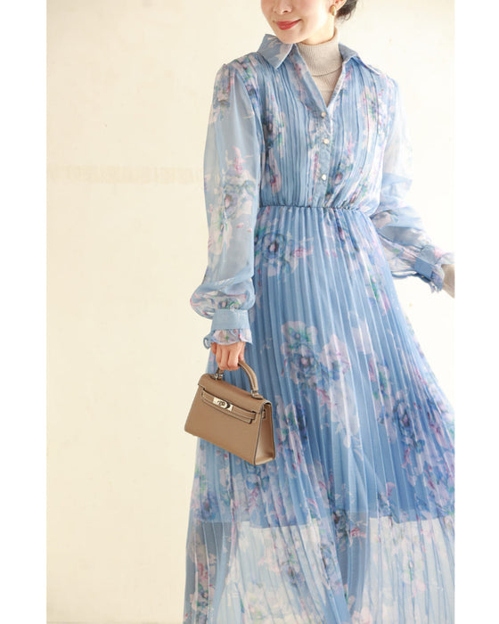 透明感に揺らめく花のシアープリーツミディアムワンピース(ベルト付き)
