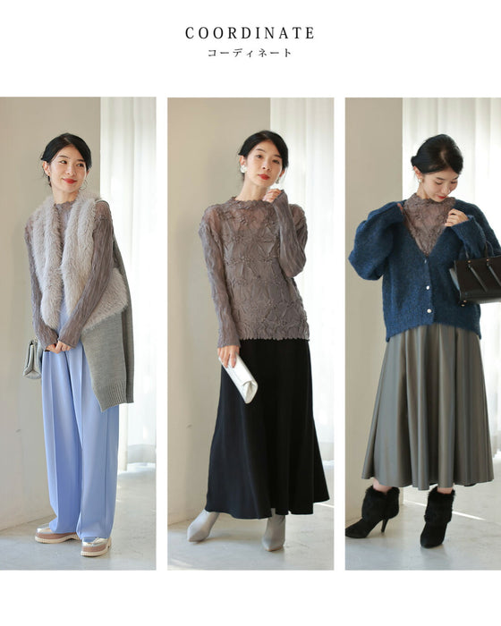 インナー使いにオススメ。花レリーフシアーカットソートップス