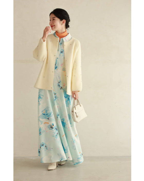 ひらひら揺らめくような淡花ロングワンピース