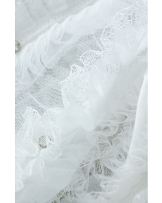 たっぷりフリルとビジュー流れるシアーブラウストップス