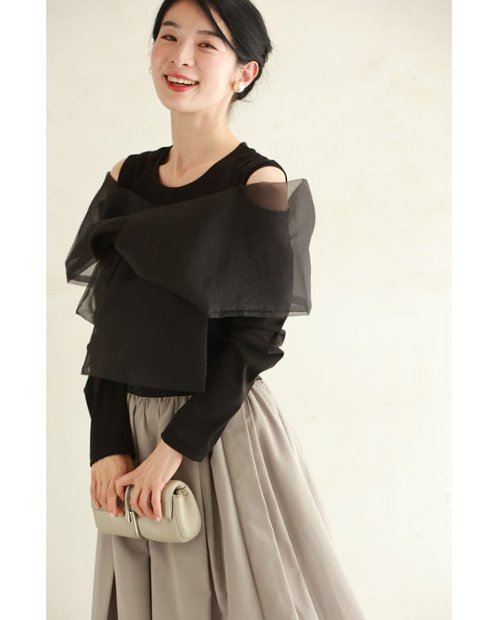羽衣ショール風リボンカットソートップス