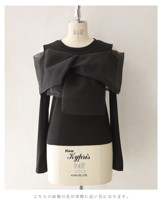 羽衣ショール風リボンカットソートップス