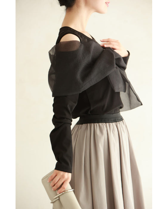 羽衣ショール風リボンカットソートップス