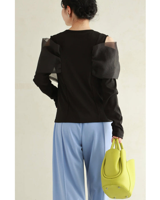 羽衣ショール風リボンカットソートップス