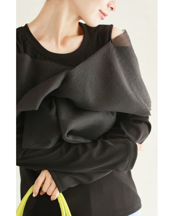 羽衣ショール風リボンカットソートップス