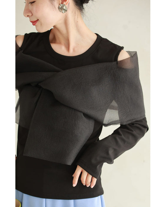 羽衣ショール風リボンカットソートップス