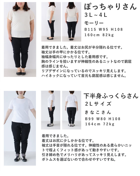 ラインスリーブのもっちりリブニットプルオーバートップス