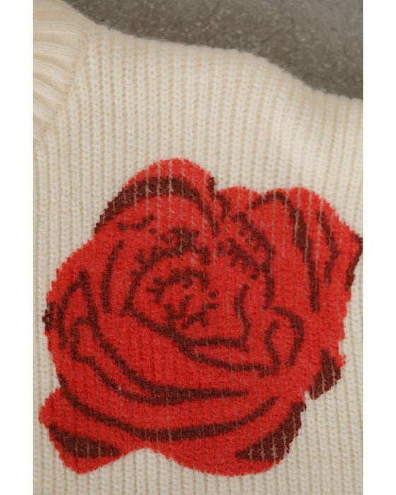 満開のバラ咲くニットプルオーバートップス