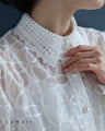花刺繍が咲き広がるレース襟シアーブラウス(インナー付き)【set】