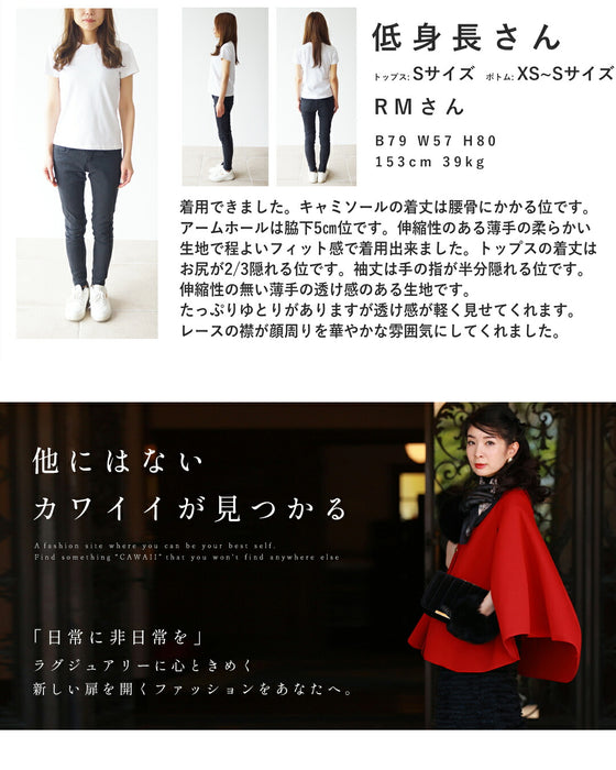 花刺繍が咲き広がるレース襟シアーブラウス(インナー付き)【set】