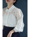 花刺繍が咲き広がるレース襟シアーブラウス(インナー付き)【set】