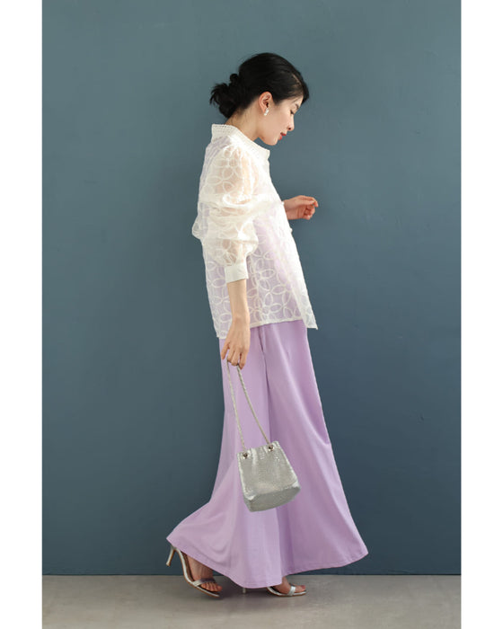 花刺繍が咲き広がるレース襟シアーブラウス(インナー付き)【set】