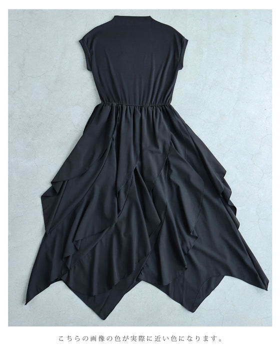 斜めフレア揺れるランダム裾ロングワンピース