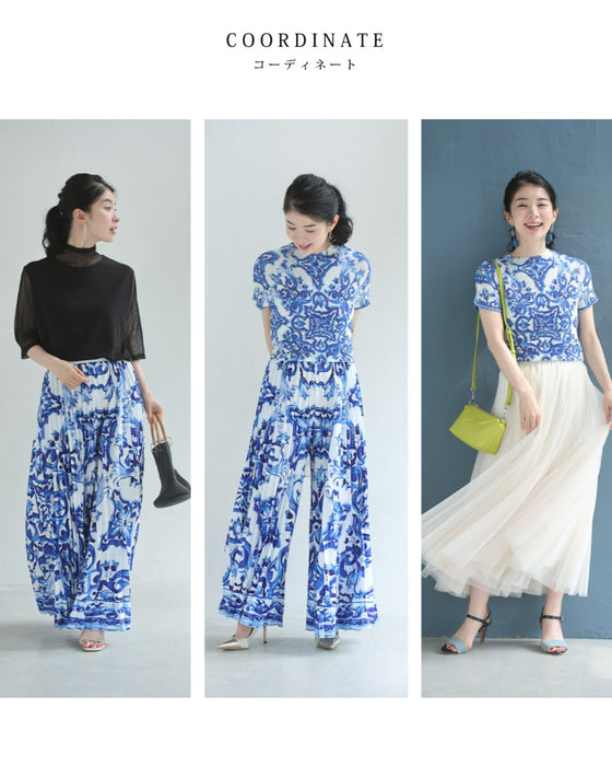 エレガントな伸びやかカットソーとプリーツパンツの2点セット【set】