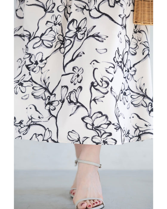 春に歌う鳥のロングワンピース（キャミソール付き）