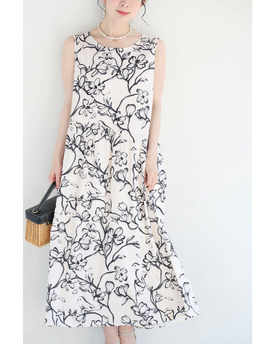 春に歌う鳥のロングワンピース（キャミソール付き）