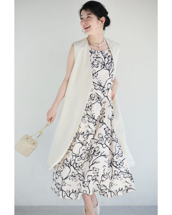 春に歌う鳥のロングワンピース（キャミソール付き）