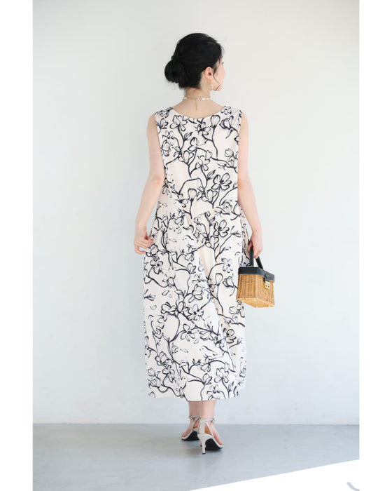 春に歌う鳥のロングワンピース（キャミソール付き）