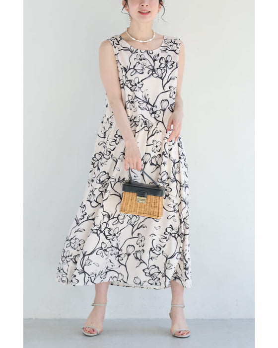 春に歌う鳥のロングワンピース（キャミソール付き）