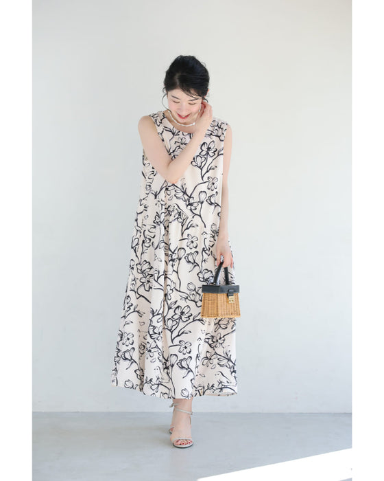 春に歌う鳥のロングワンピース（キャミソール付き）
