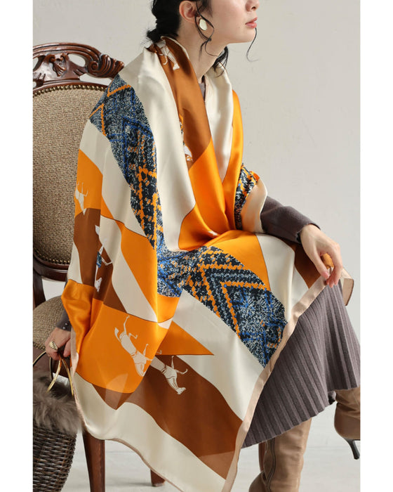 馬駆けるエレガントな艶めき大判ストール