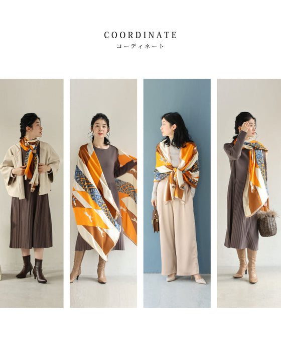 馬駆けるエレガントな艶めき大判ストール