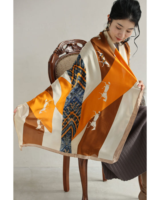 馬駆けるエレガントな艶めき大判ストール