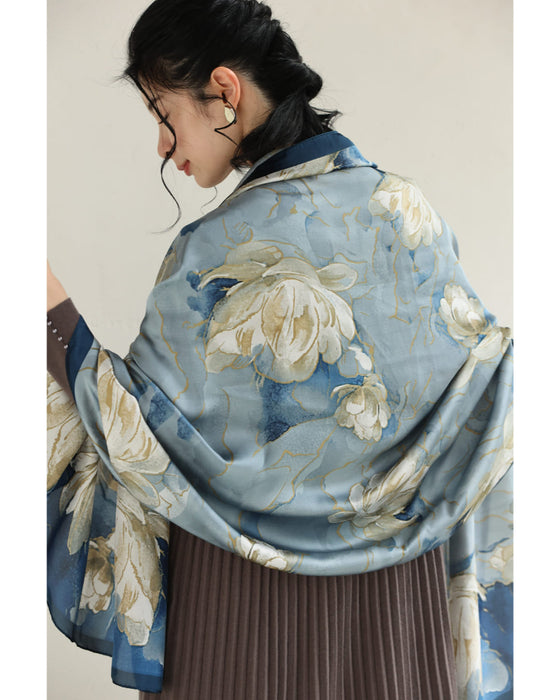 八重のクチナシ咲くエレガントな艶めき大判ストール