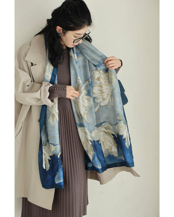 八重のクチナシ咲くエレガントな艶めき大判ストール