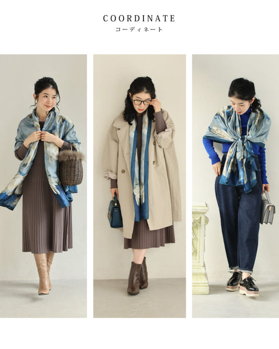 八重のクチナシ咲くエレガントな艶めき大判ストール