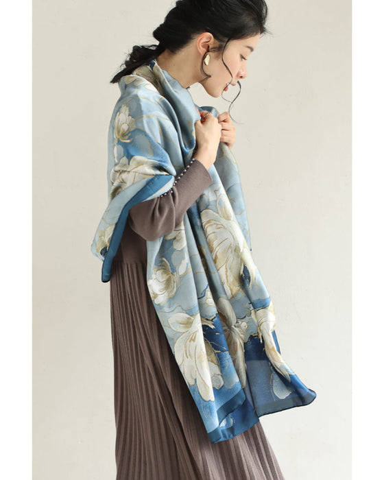 八重のクチナシ咲くエレガントな艶めき大判ストール
