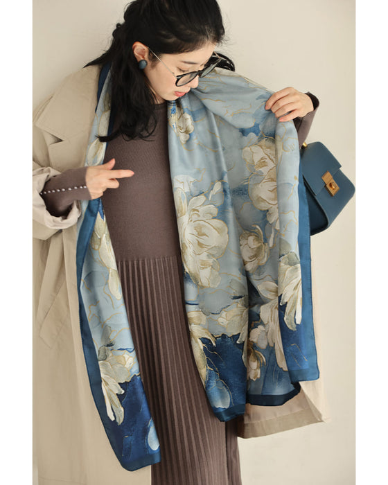 八重のクチナシ咲くエレガントな艶めき大判ストール