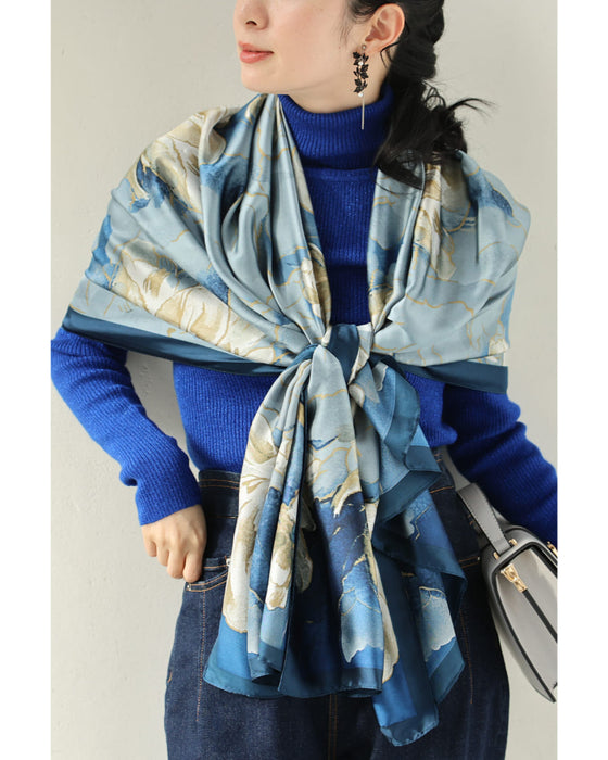 八重のクチナシ咲くエレガントな艶めき大判ストール