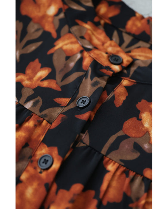 【予約商品】灯色の花が広がるティアードミディアムワンピース(紐ベルト付き)