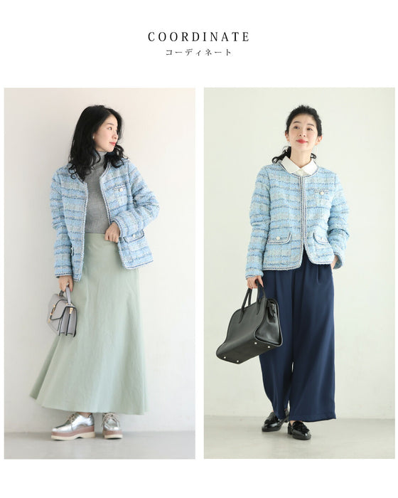 気分も晴れやかな空色ツイードジャケット