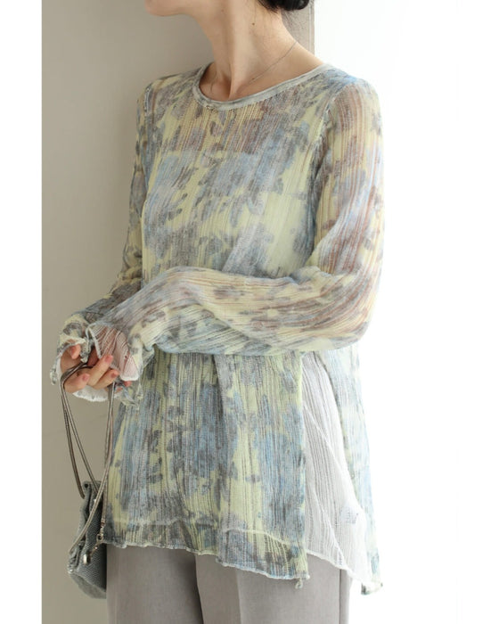 ふんわり着心地柔らかな淡花シアーニットカットソートップス