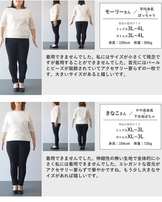 煌めくビジューネックの刺繍シアーブラウストップス