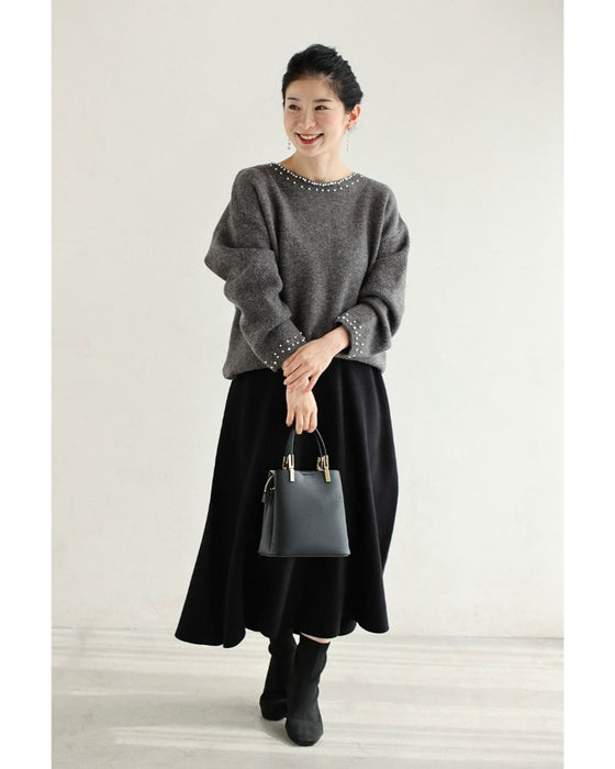 ぐるり囲むパールの雫ニットプルオーバートップス