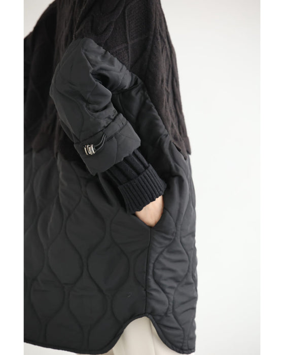 重ね着風なニットとキルトのドッキングチュニック