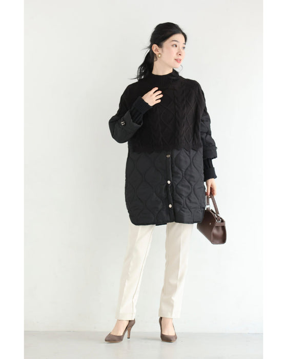 重ね着風なニットとキルトのドッキングチュニック