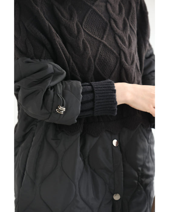 重ね着風なニットとキルトのドッキングチュニック