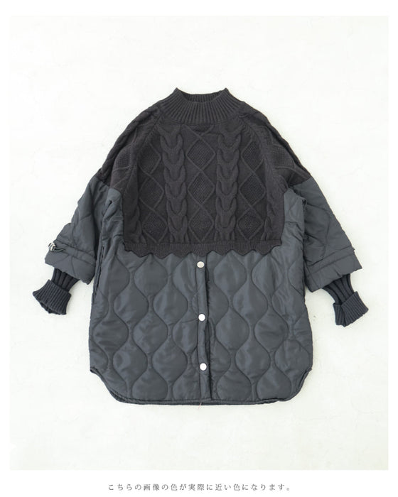 重ね着風なニットとキルトのドッキングチュニック
