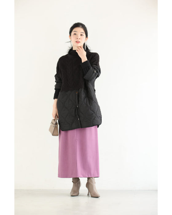 重ね着風なニットとキルトのドッキングチュニック