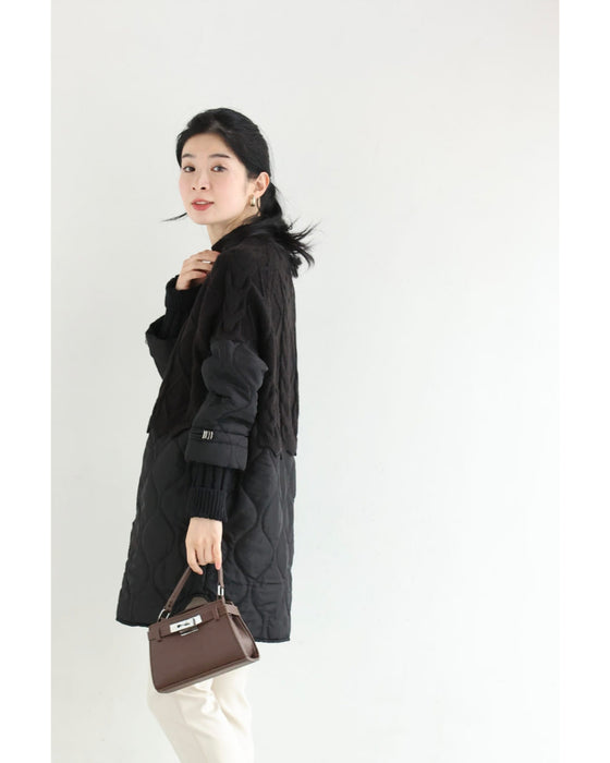 重ね着風なニットとキルトのドッキングチュニック