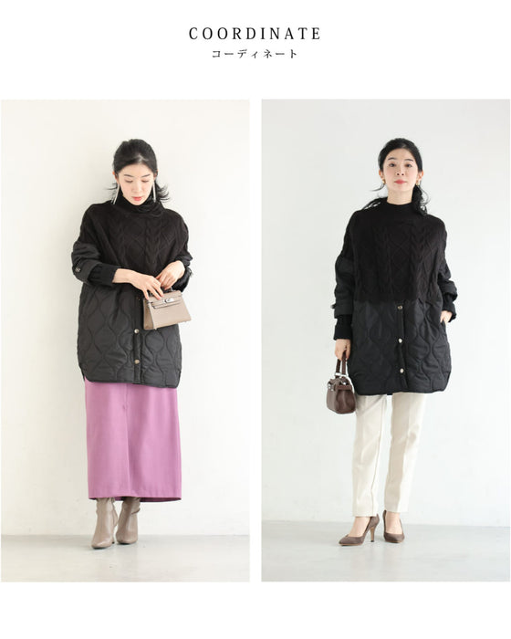 重ね着風なニットとキルトのドッキングチュニック