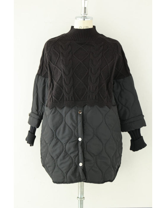重ね着風なニットとキルトのドッキングチュニック