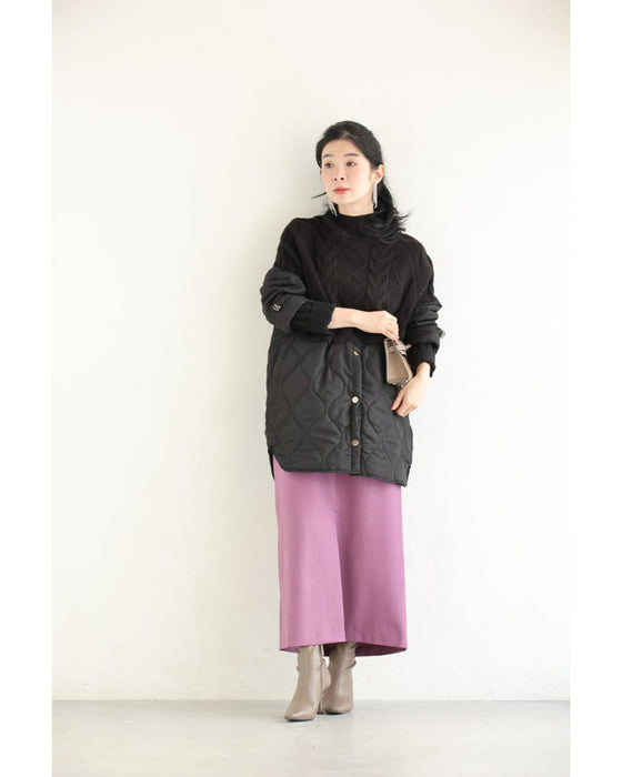 重ね着風なニットとキルトのドッキングチュニック