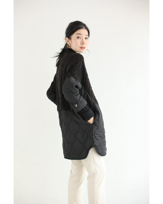 重ね着風なニットとキルトのドッキングチュニック