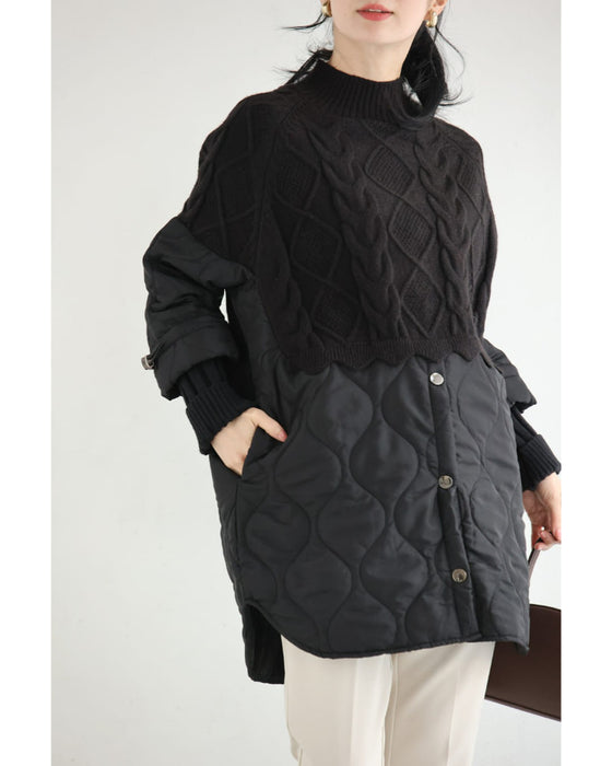 重ね着風なニットとキルトのドッキングチュニック