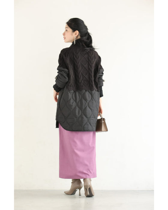 重ね着風なニットとキルトのドッキングチュニック